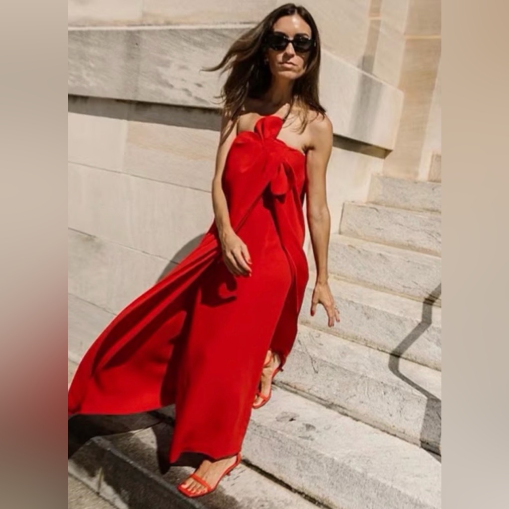 Antonio Melani X Elizabeth Damrich Radzwill Red Crepe Strapless Dress